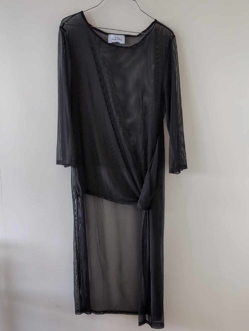 Joseph Ribkoff Mesh Black Sheer Long Sleeve Coverup with Knot Detail